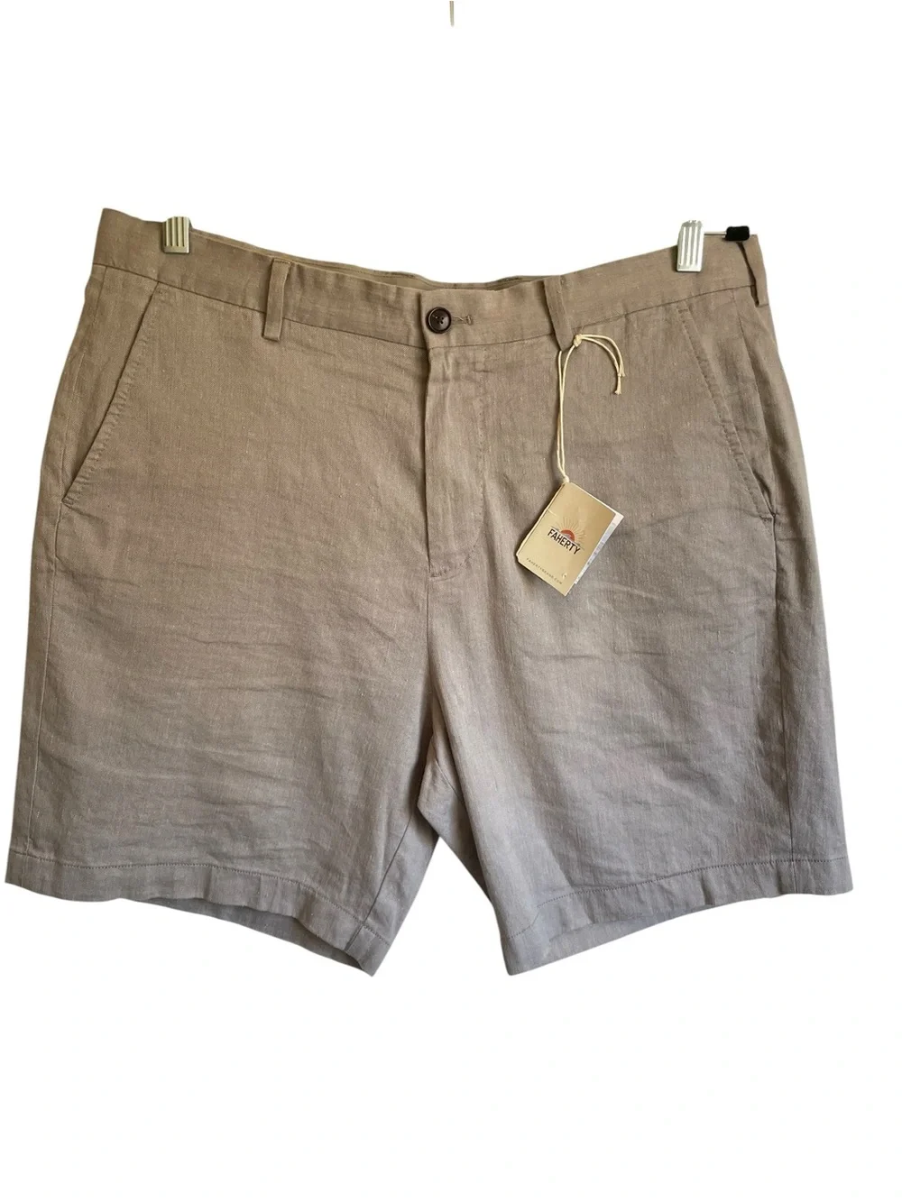 Faherty Tradewinds Linen Blend Chino Shorts beige Flat-Front 7.5” Inseam NWT